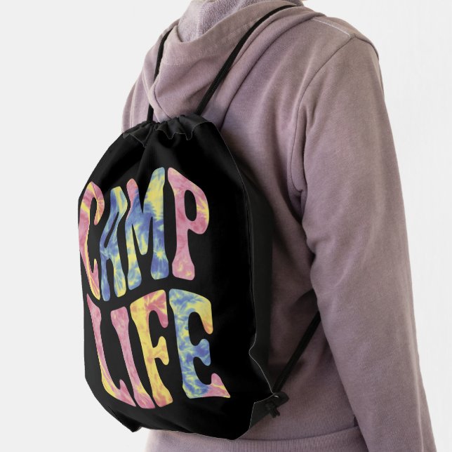 Camping Summer Girls Camp Life Tie-Die Retro  Drawstring Bag (Insitu)