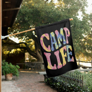 Camping Summer Girls Camp Life Tie-Die Retro House Flag