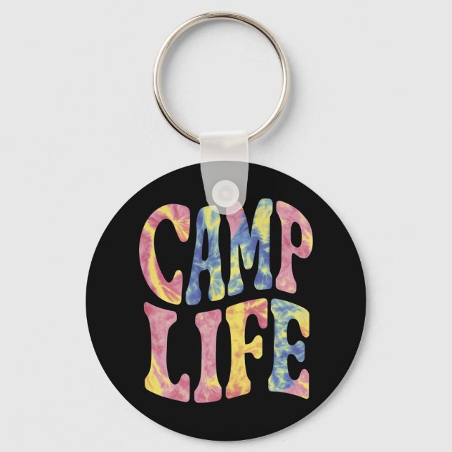 Camping Summer Girls Camp Life Tie-Die Retro  Keychain (Front)