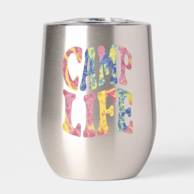 Camping Summer Girls Camp Life Tie-Die Retro  Thermal Wine Tumbler (Front)
