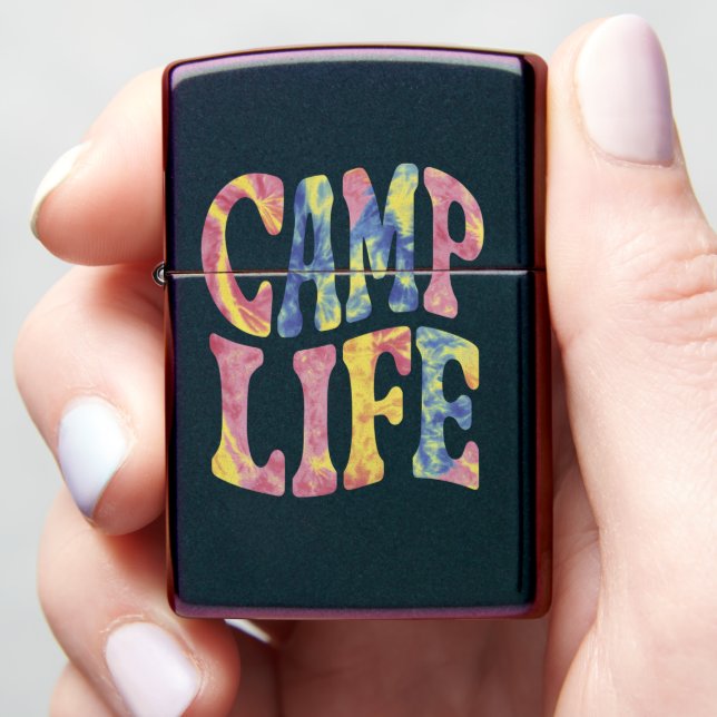 Camping Summer Girls Camp Life Tie-Die Retro  Zippo Lighter (In Hand)