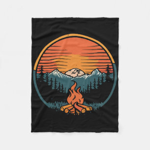 Camping Sunset Campfire Retro Camp Camper Vintage  Fleece Blanket