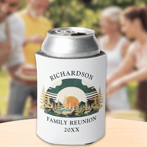 Camping Sunset Mountains Custom Family Reunion Can Cooler