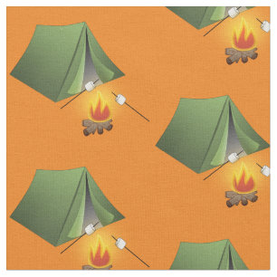 Camping Tent and Campfire Pattern Fabric