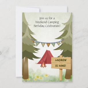 Camping, Tent and Campfire Woodland Birthday Invitation