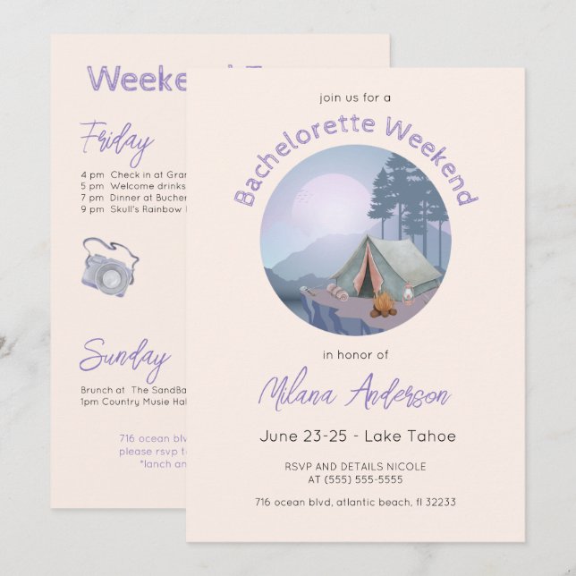 Camping Tent Bachelorette Party Invitation (Front/Back)
