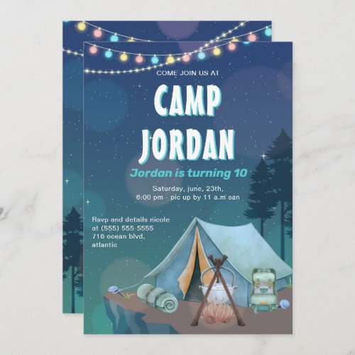 Camping Tent Bonfire Boy Birthday Invitation