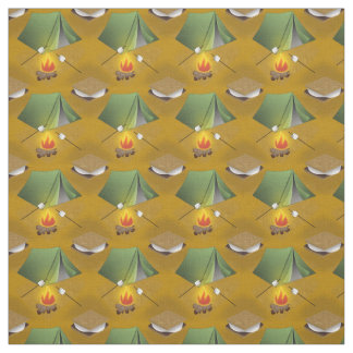 Camping Tent Campfire and Smores Pattern Fabric