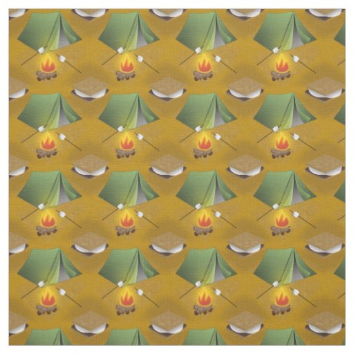 Camping Tent Campfire and Smores Pattern Fabric