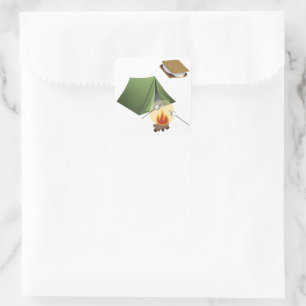 Camping, Tent, Campfire, Smores Square Sticker