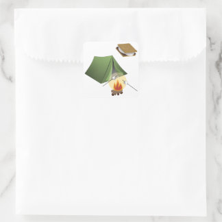 Camping, Tent, Campfire, Smores Square Sticker