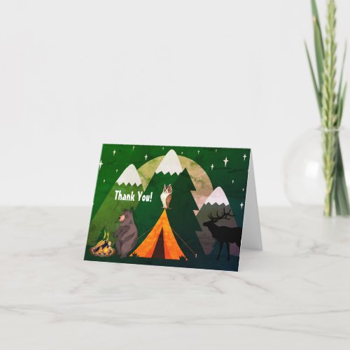 Camping  Tent Forest Animals and Mountains Thank You Card