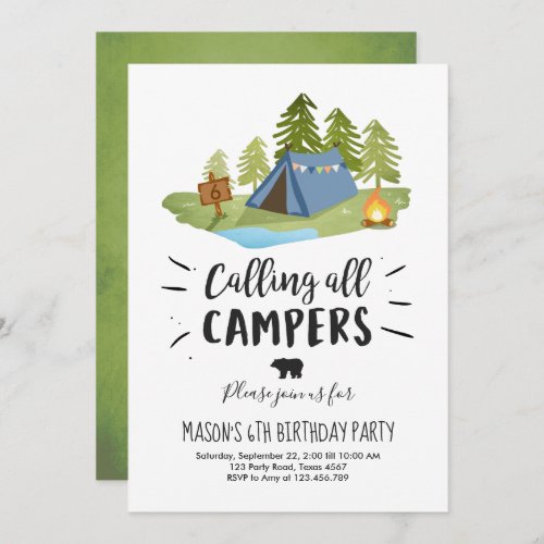 Camping Tent Invitation Birthday Camp out Boy