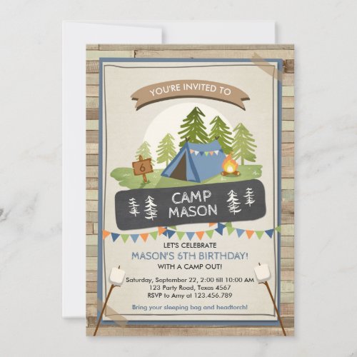 Camping Tent Invitation Birthday Camp out Boy