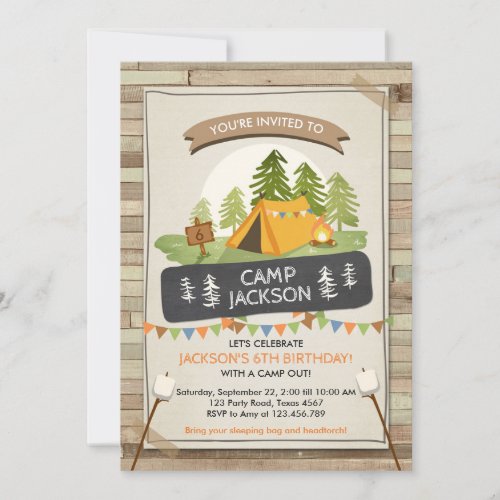 Camping Tent Invitation Birthday Camp out Glamping