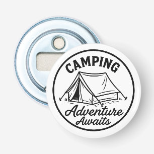 Camping Tent Outline Logo in Black Circle Bottle Opener
