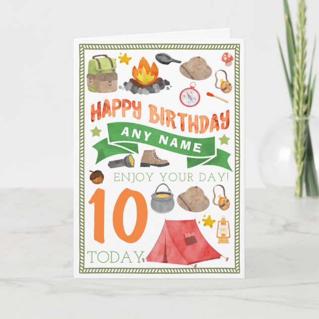 Camping Tent Personalised Birthday Card (Front)