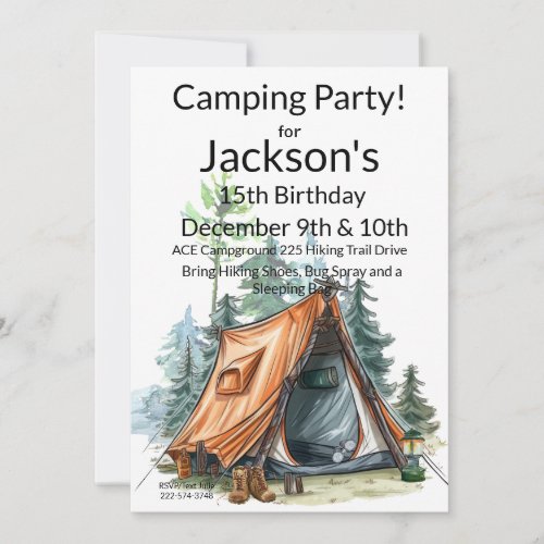 Camping Tent Scene Birthday  Invitation