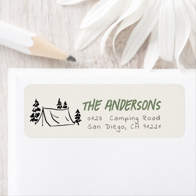 Camping Tent & Trees Return Address Label (Insitu)