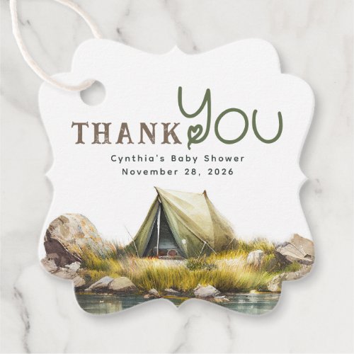 Camping Tent Wild Nature Scene Thank You Wedding Favor Tags