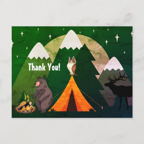 Camping  Tent Wildlife and Mountains Thank You Postcard