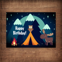 Camping, Tent, Woodland Animals Mountain Birthday