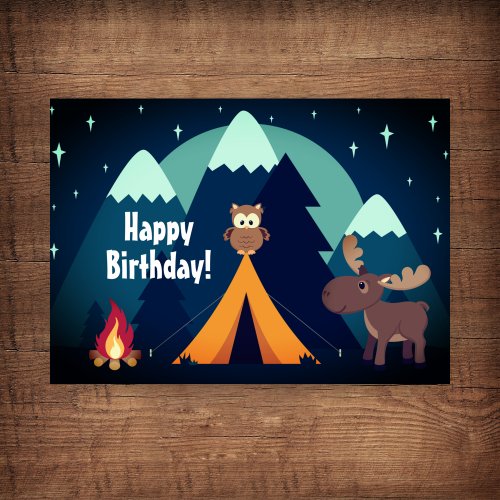 Camping Tent Woodland Animals Mountain Birthday Card