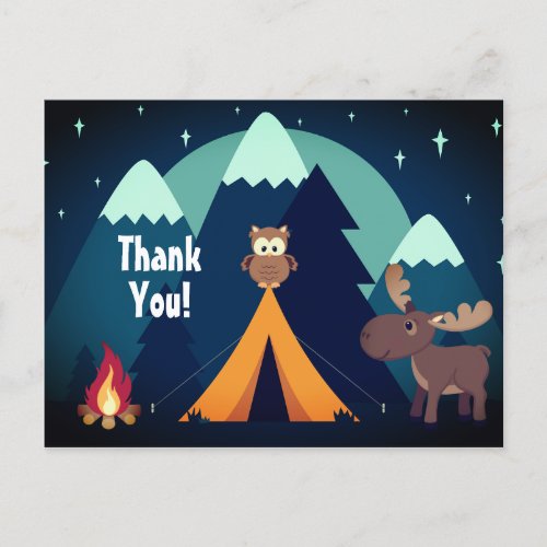Camping Tent Woodland Animals Mountain Thank You Postcard
