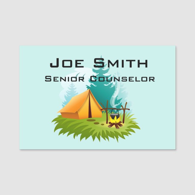 Camping Tent Woods Campfire Design Name Tag