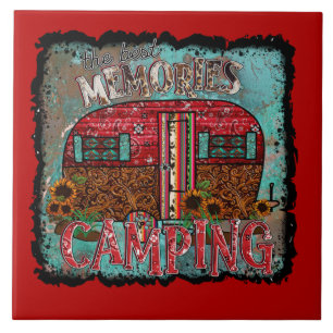 Camping The Best Memories Retro Shabby Trailer Ceramic Tile