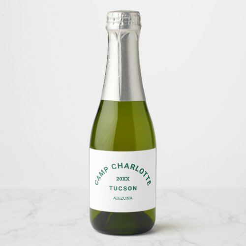 Camping Theme Bachelorette Forest Green Crest  Sparkling Wine Label