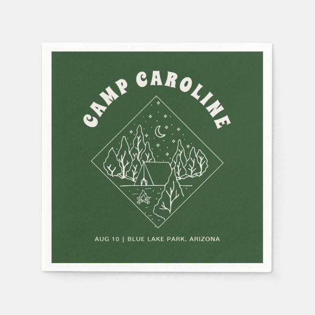 Camping Theme Bachelorette Party Green Napkins (Front)
