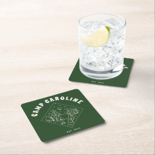 Camping Theme Bachelorette Party Green Square Paper Coaster