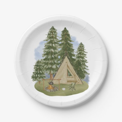 Camping Theme Campfire Tent Forest Trees  Paper Plates