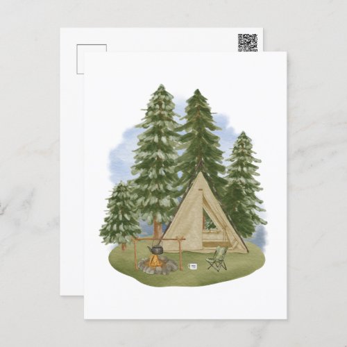 Camping Theme Campfire Tent Forest Trees  Postcard