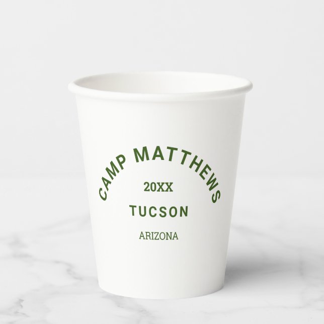 Camping Theme Forest Green Family Crest Paper Cups (Front)