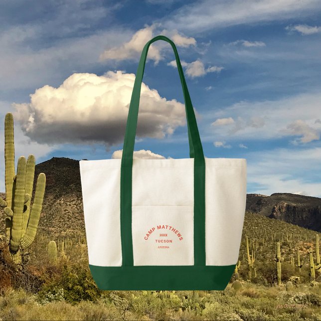 Camping Theme Orange Family Crest Green Trim Tote Bag (Creator Uploaded)