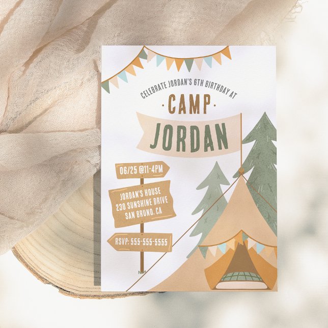 Camping Theme Outdoor Adventure Boy Birthday Party Invitation (Creator Uploaded)