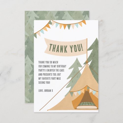 Camping Theme Outdoor Adventure Boy Birthday Party Thank You Card