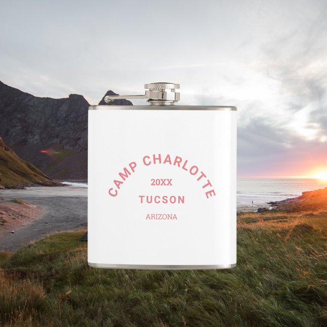 Camping Theme Pink Camp Crest Bachelorette Flask (Creator Uploaded)