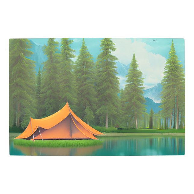 Camping Themed Art | Tent on the Lake in the Woods (Front)