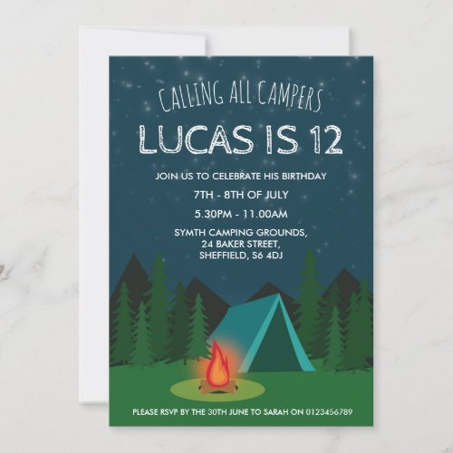 Camping themed birthday party invitation