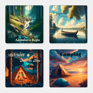 Camping Themed   Digital Art Coaster Set