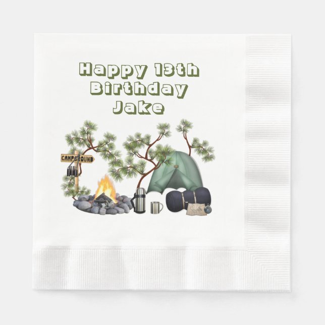 Camping Themed Happy Birthday Personalized Napkins (Front)