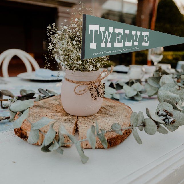 Camping Themed | Monogram Wedding Table Number Pennant Flag (Creator Uploaded)