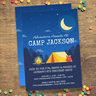 Camping Themed Outdoor Adventure Birthday Party Invitation