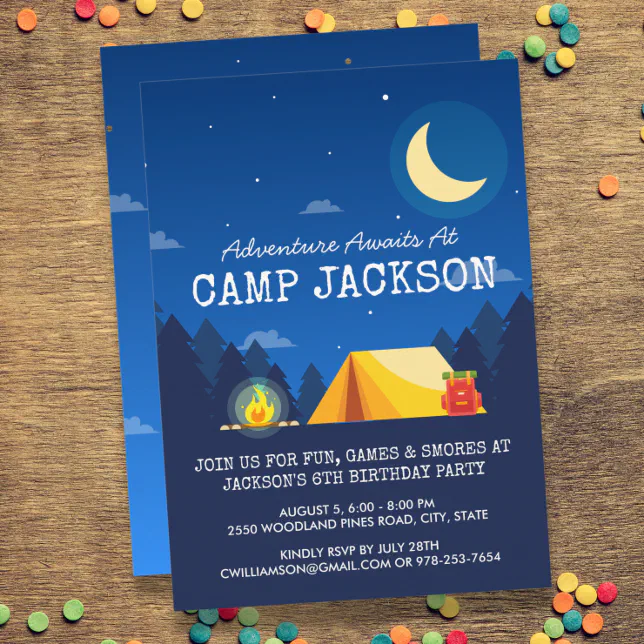 Camping Themed Outdoor Adventure Birthday Party Invitation | Zazzle