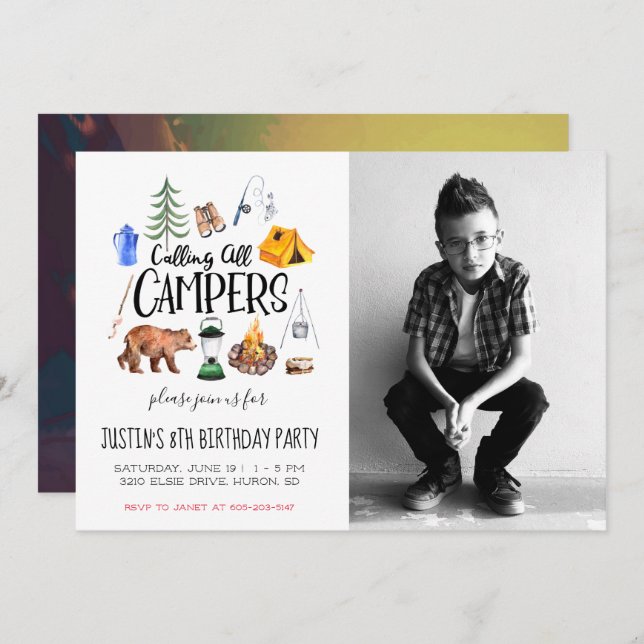 Camping Themed Party Invitation (Front/Back)