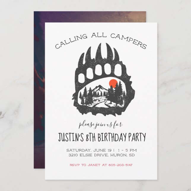 Camping Themed Party Invitation (Front/Back)
