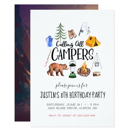 camping themed party invitation zazzle com